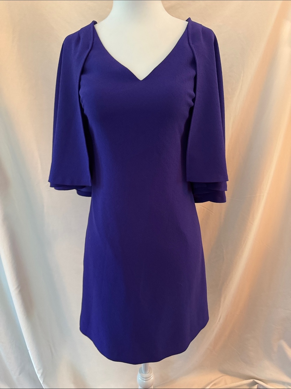 Trina Turk Purple V-Neck Layered Flutter Sleeve Dress